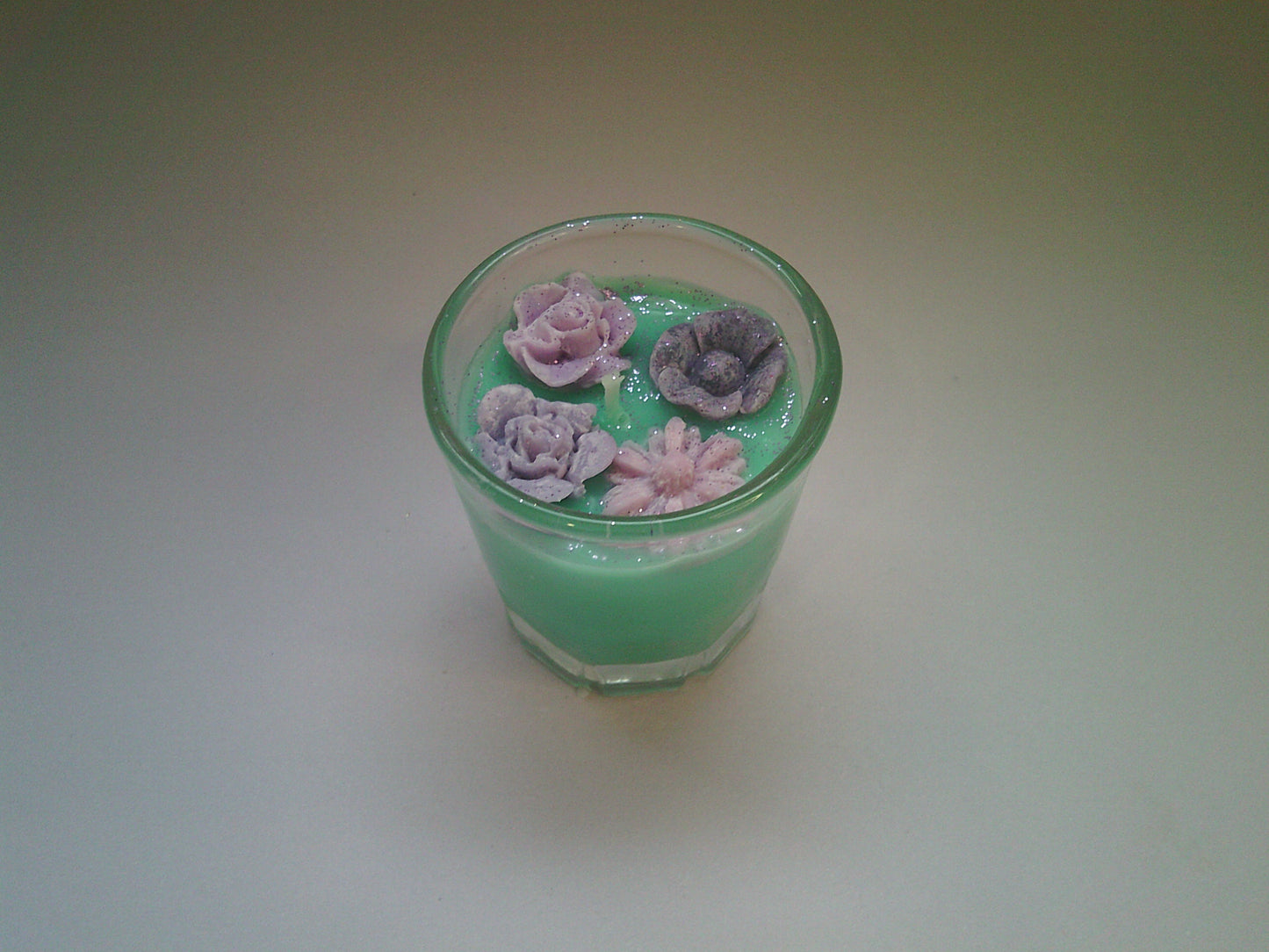 Glass cup candle | Green & purple
