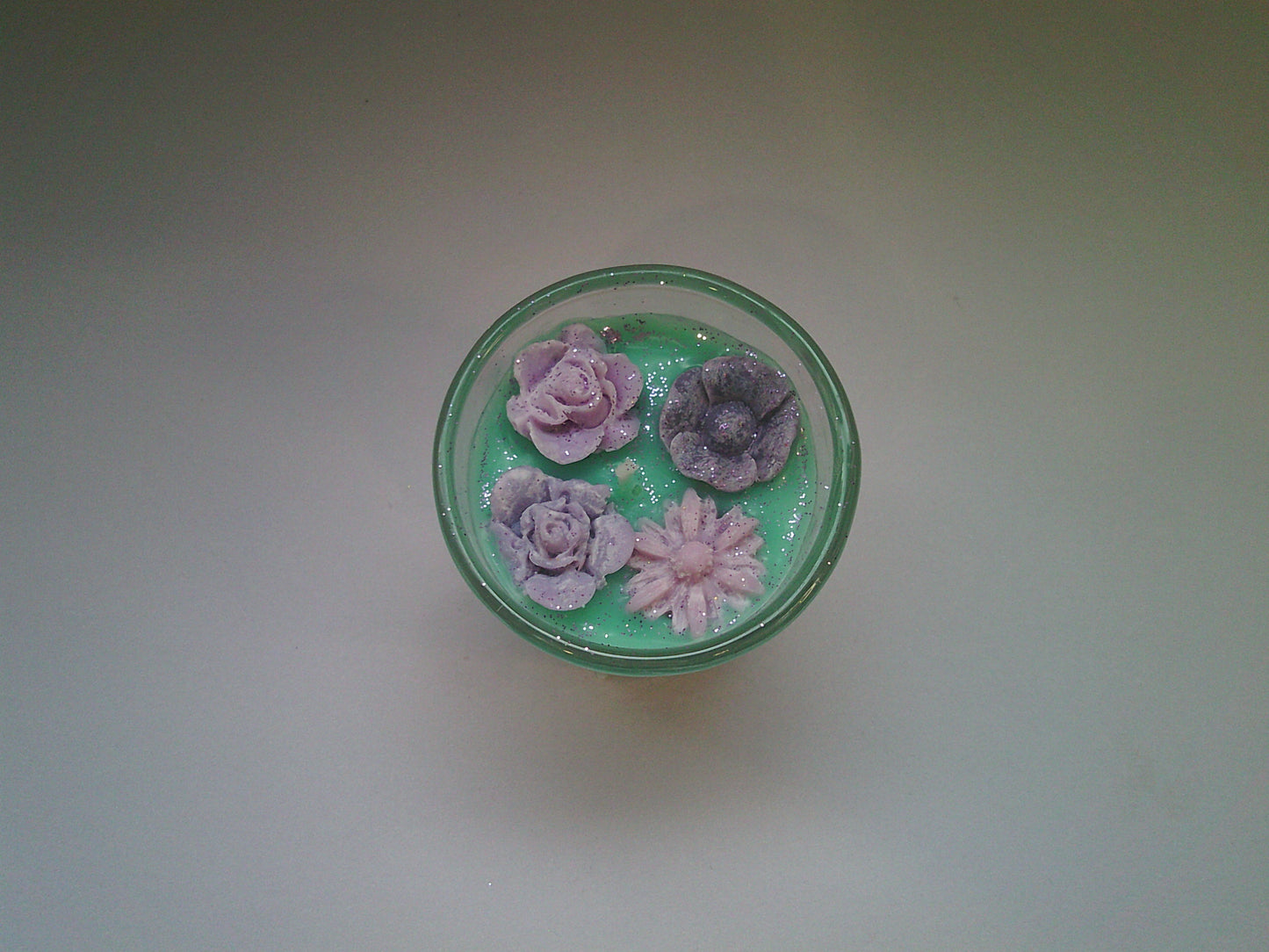 Glass cup candle | Green & purple