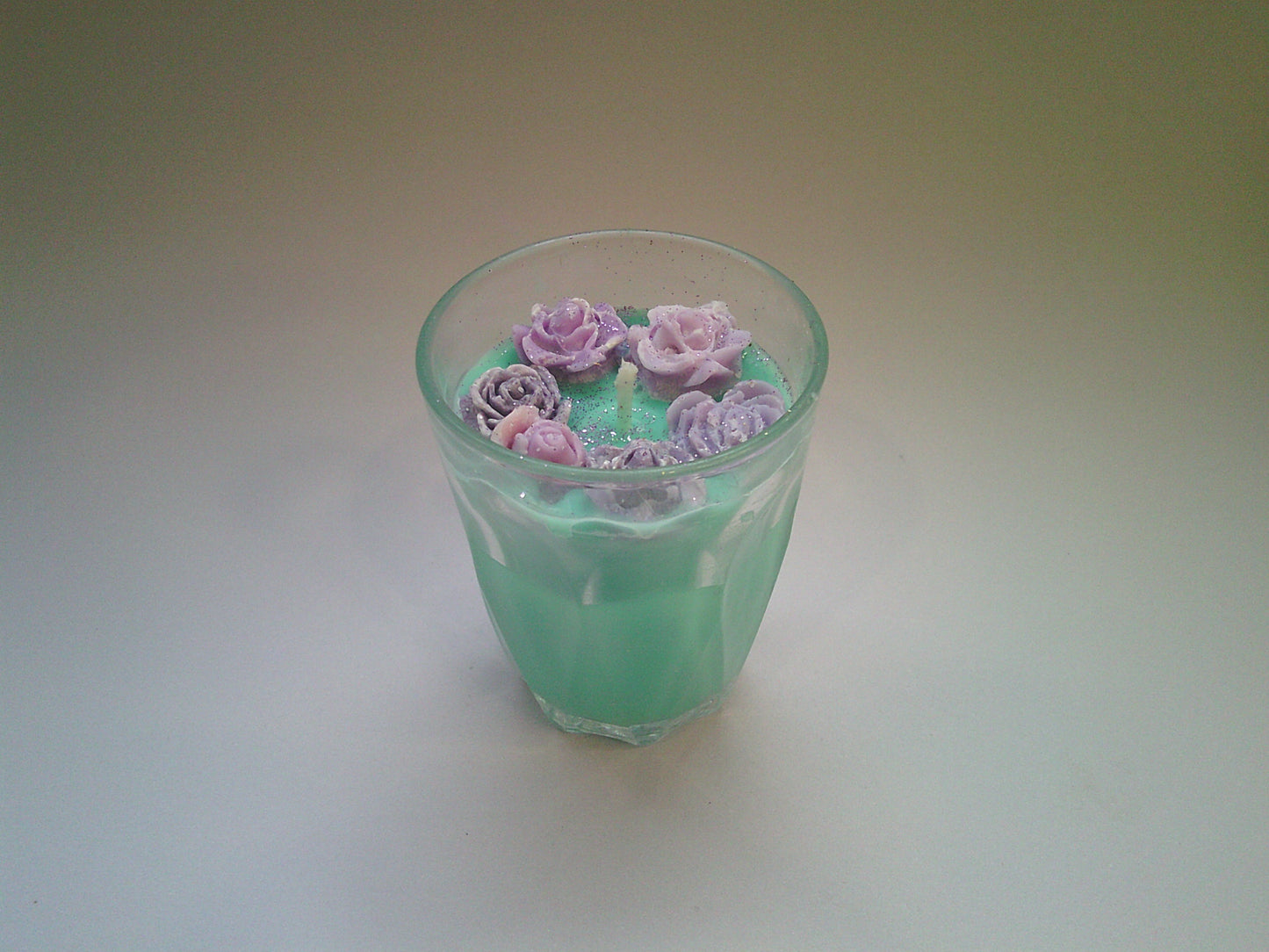 Glass cup candle | Green & purple