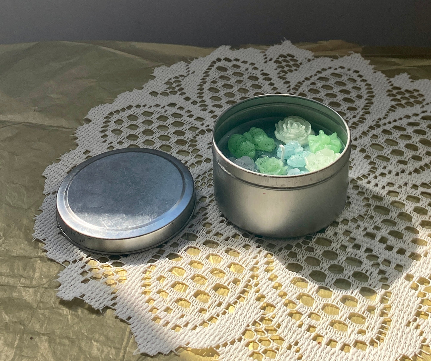 Tin candle | Green & blue