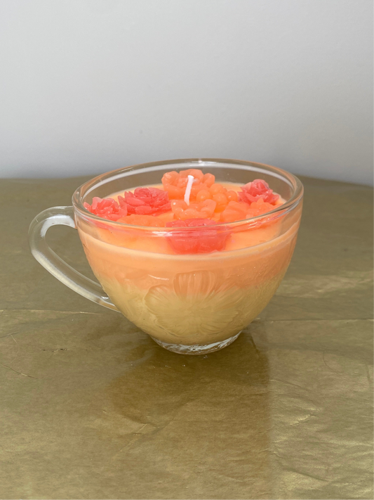 Glass teacup candle | Orange & yellow