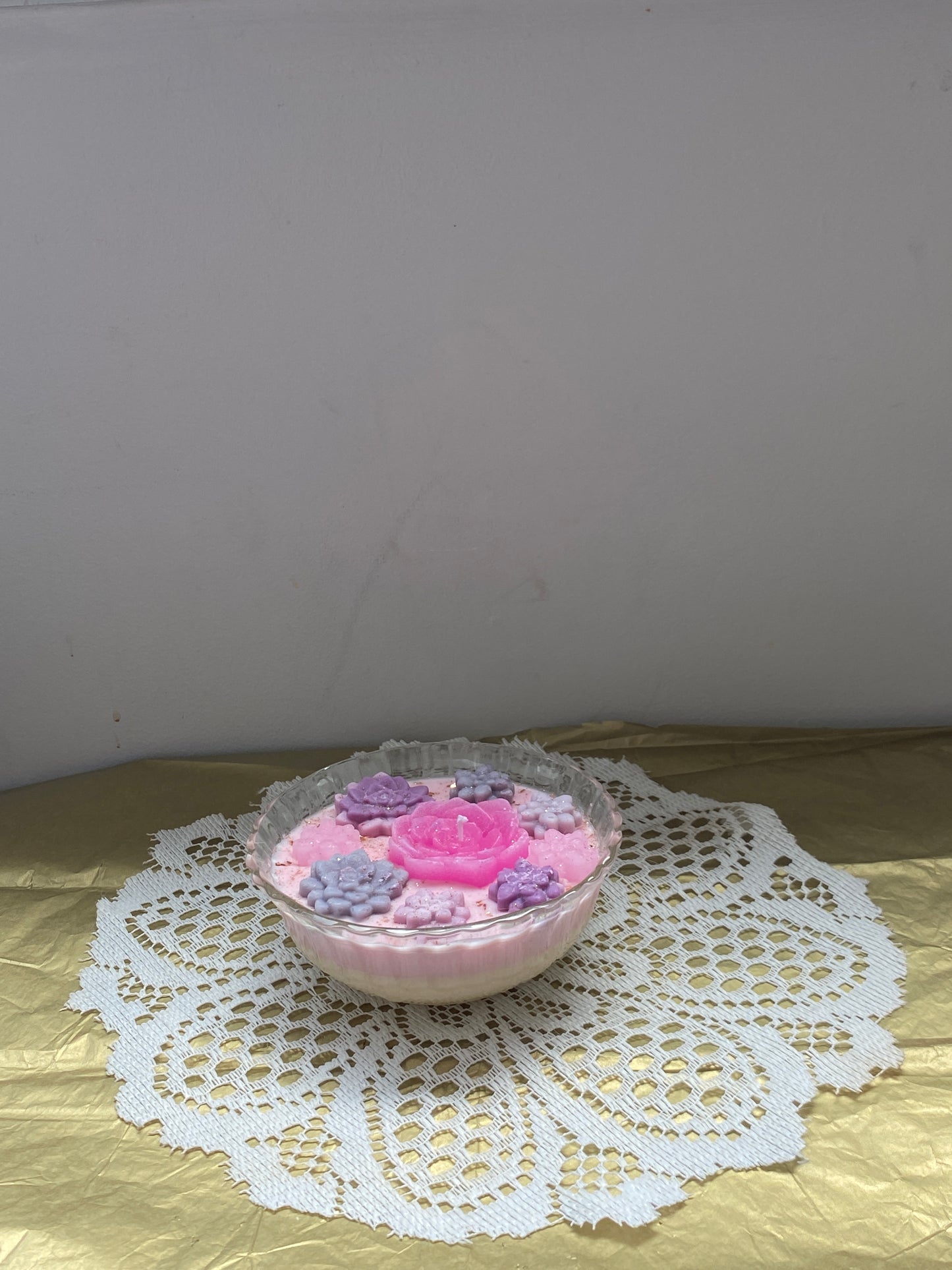 Pink glass bowl candle