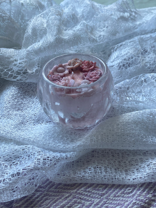 Round glass candle | brown & pink