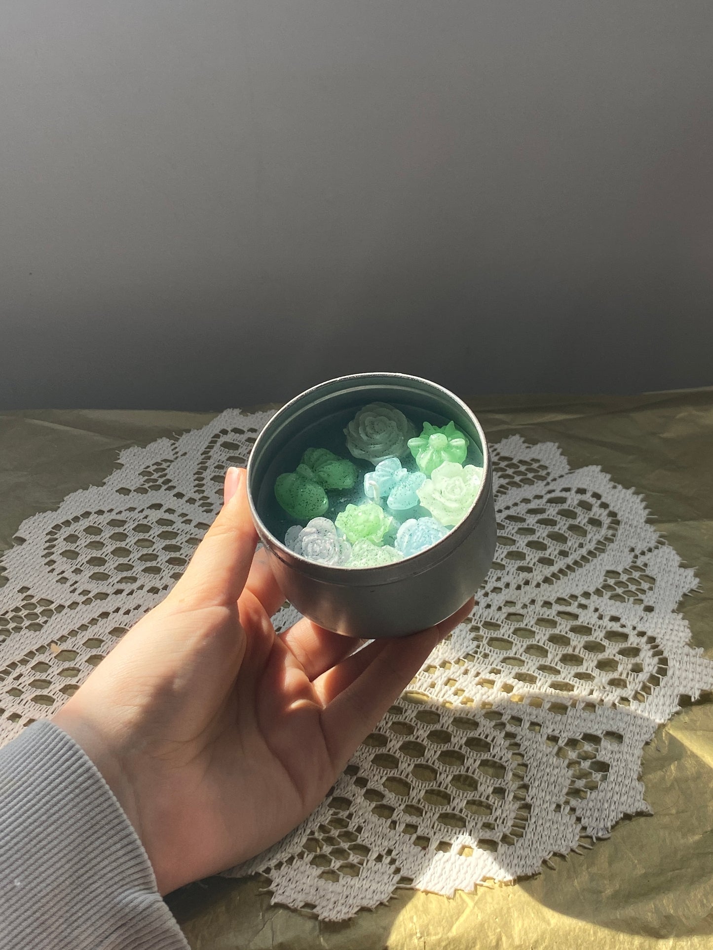 Tin candle | Green & blue