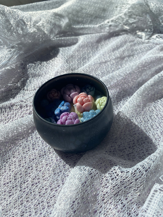 Black tin candle | succulents