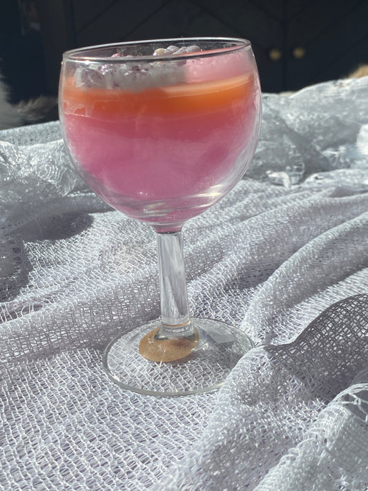 Round wine glass candle | orange & pink