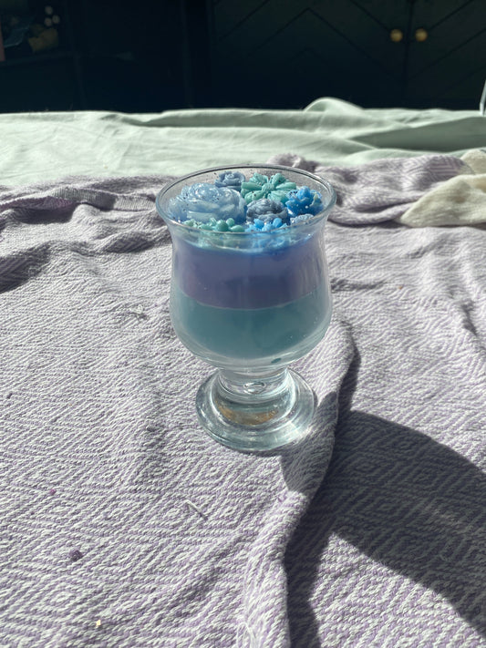 Glass candle | green, blue & purple