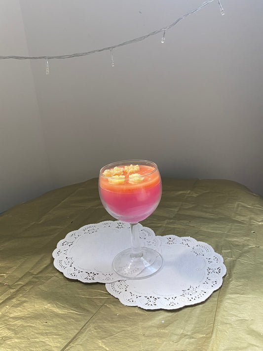 Round glass candle | Pink, orange, yellow