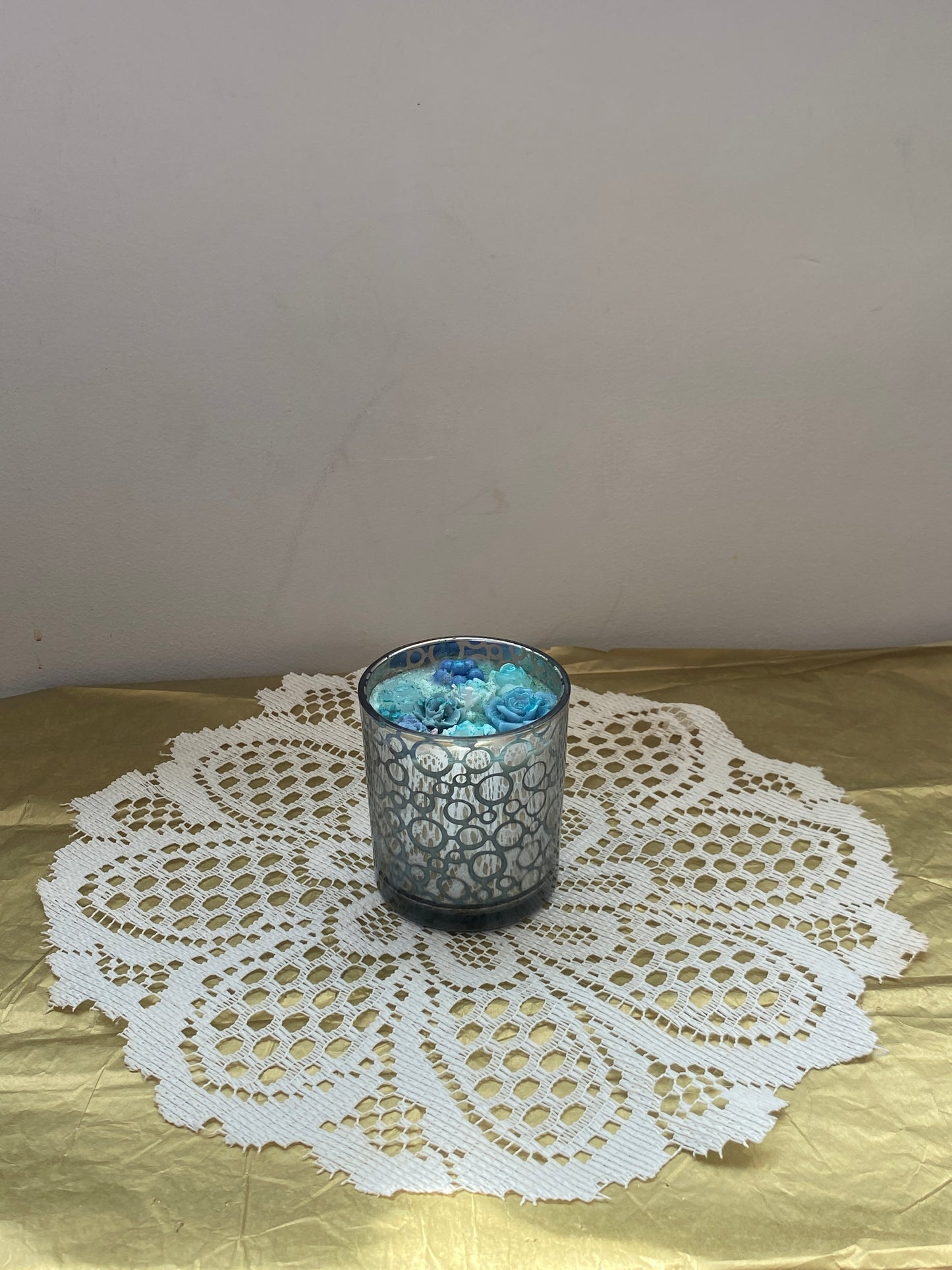 Classic silver candle | Blue & green