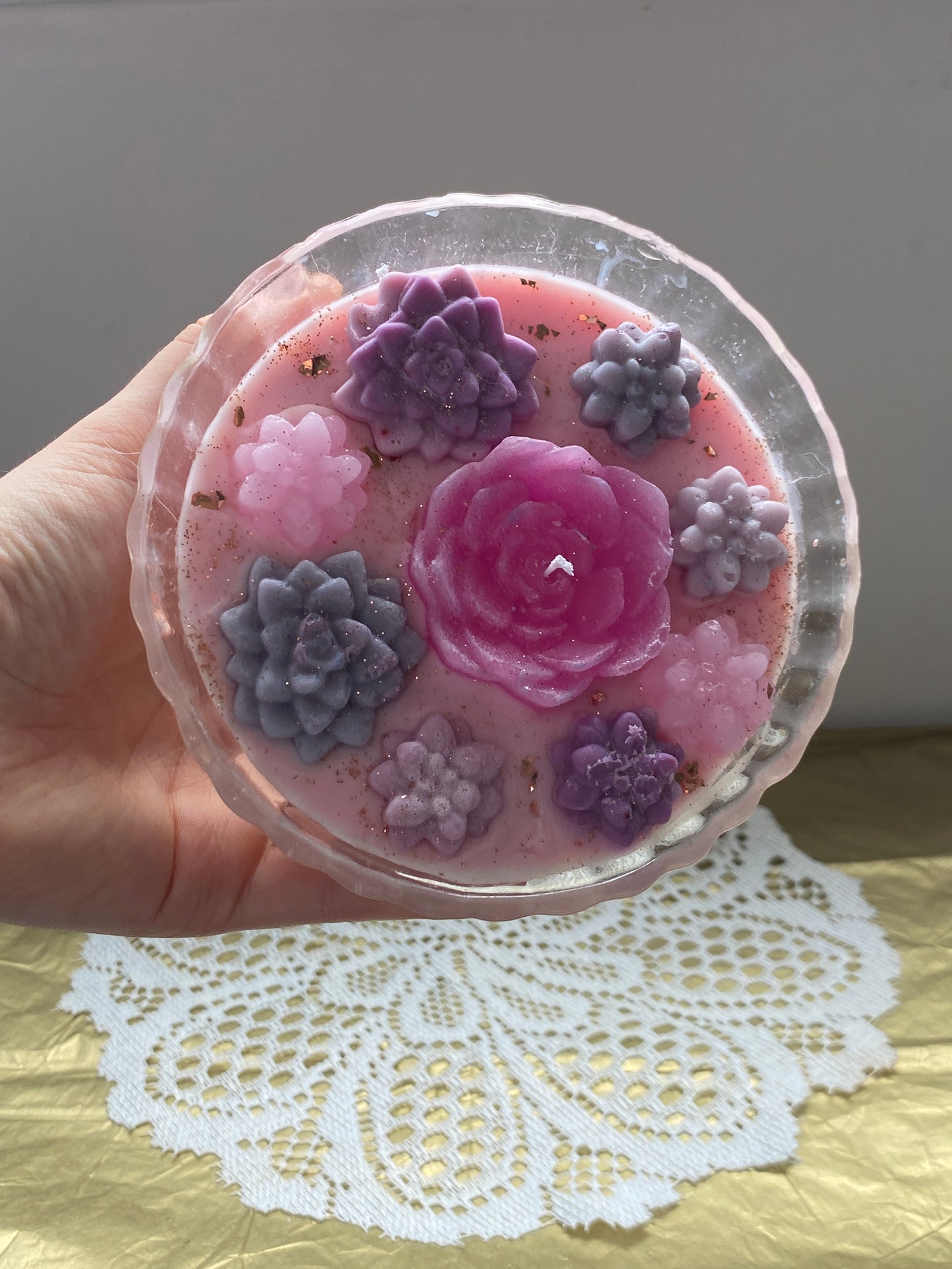 Pink glass bowl candle