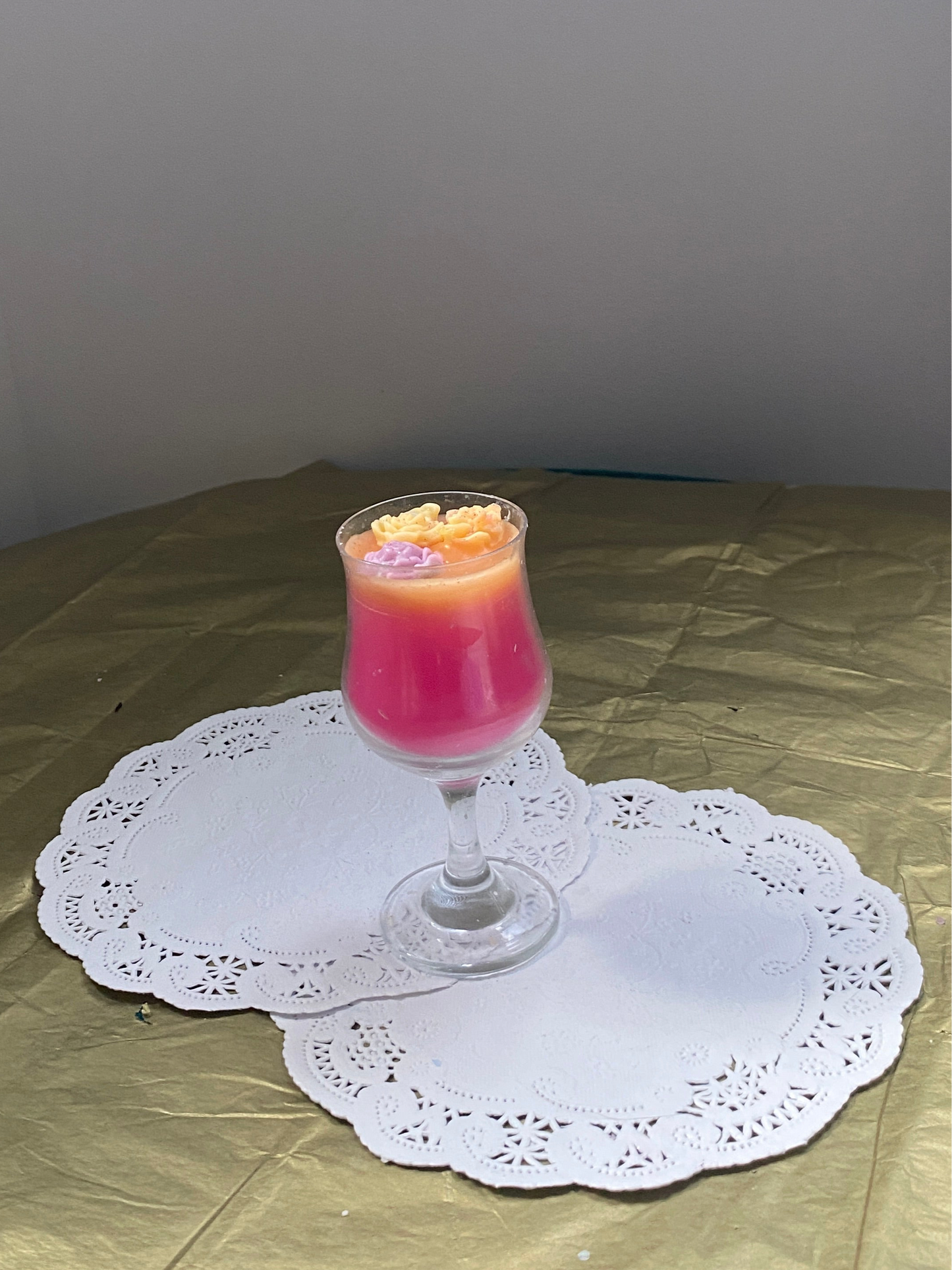 Mini glass candle | Pink, orange & yellow