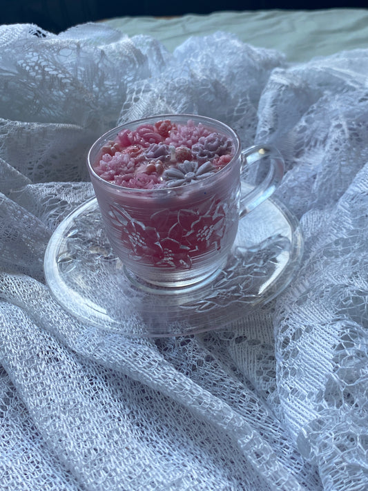 Glass teacup candle | Pink