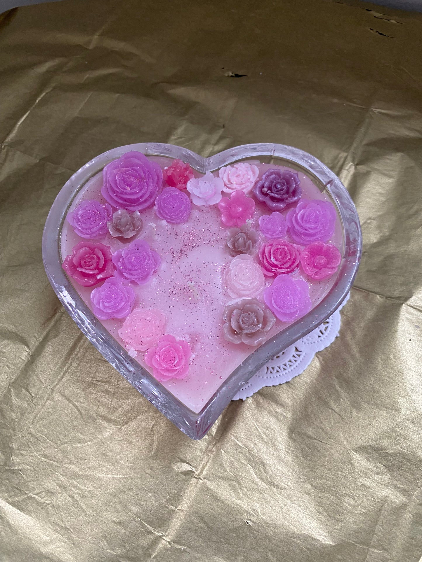 Heart-shaped glass candle | Pink